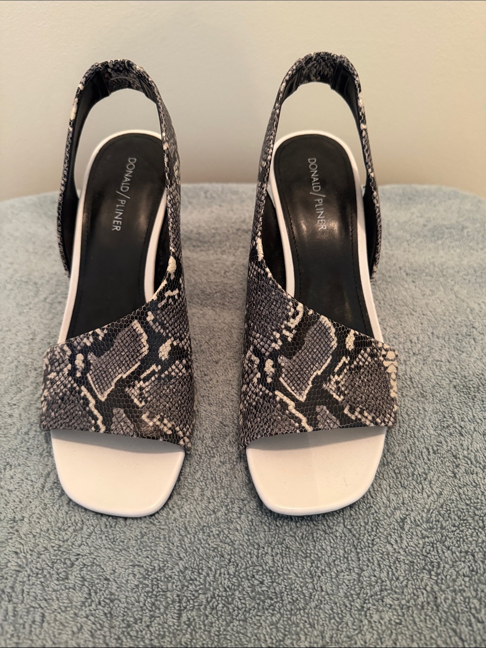 Donald J. Pliner Black & White Snake-Print Slingback Heels